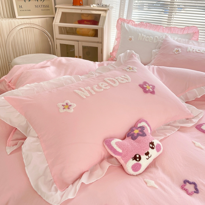 91家纺网 家纺一手货源 找家纺 （总）泉欣家纺 2024新款小精灵系列加厚水洗亲肤棉毛巾绣四件套