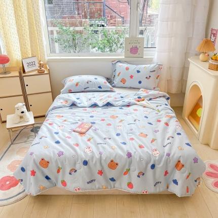 91家纺网 家纺一手货源 找家纺 心卓婴童馆 2023新款全棉华夫格夏被春秋被冬被 缤纷乐园-蓝