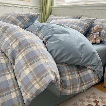 91家纺网 家纺一手货源 找家纺 琪格格 2023新款全棉色织水洗棉四件套 简兮兰