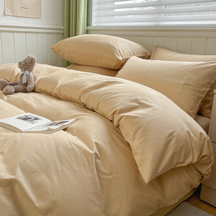 91家纺网 家纺一手货源 找家纺 琪格格 2023新款全棉色织水洗棉四件套 奶茶纯色