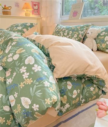 91家纺网 家纺一手货源 找家纺 琪格格 2023新款纯棉13372爆款小清新四件套 闲庭花开