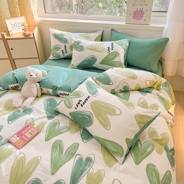 91家纺网 家纺一手货源 找家纺 琪格格 2023新款纯棉13372爆款小清新四件套 爱意满满