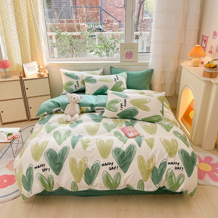 91家纺网 家纺一手货源 找家纺 琪格格 2023新款纯棉13372爆款小清新四件套 爱意满满