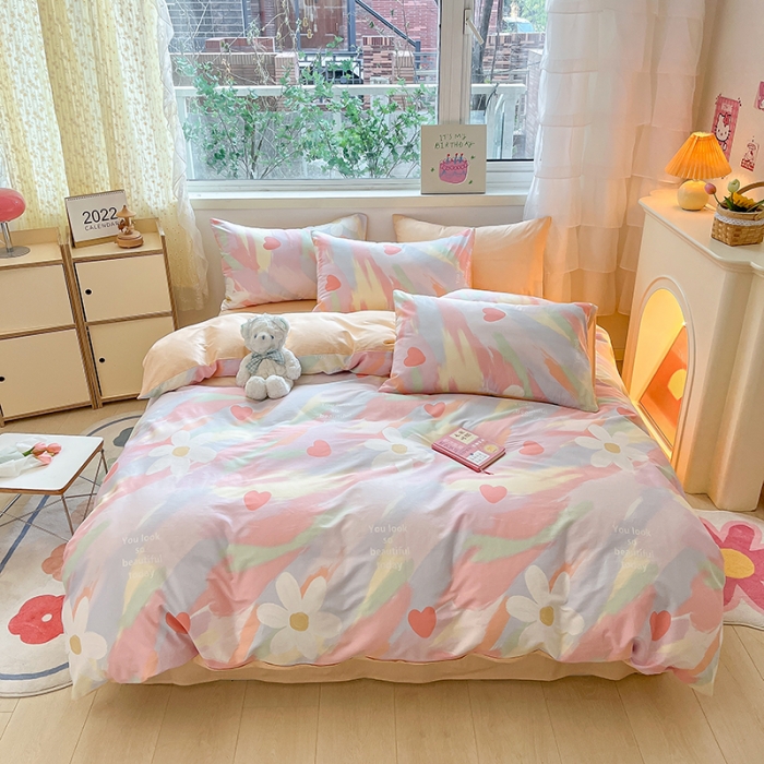 91家纺网 家纺一手货源 找家纺 琪格格 2023新款纯棉13372爆款小清新四件套 彩虹糖