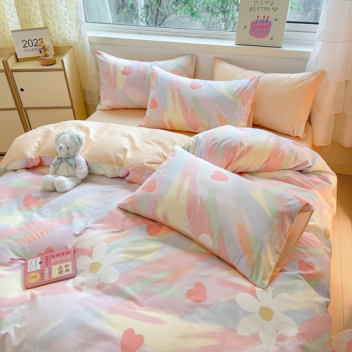 91家纺网 家纺一手货源 找家纺 琪格格 2023新款纯棉13372爆款小清新四件套 彩虹糖