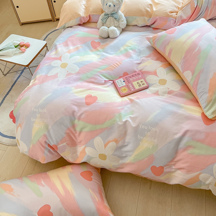 91家纺网 家纺一手货源 找家纺 琪格格 2023新款纯棉13372爆款小清新四件套 彩虹糖