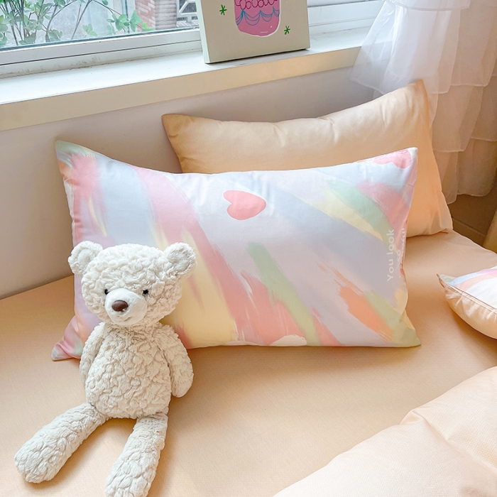 91家纺网 家纺一手货源 找家纺 琪格格 2023新款纯棉13372爆款小清新四件套 彩虹糖