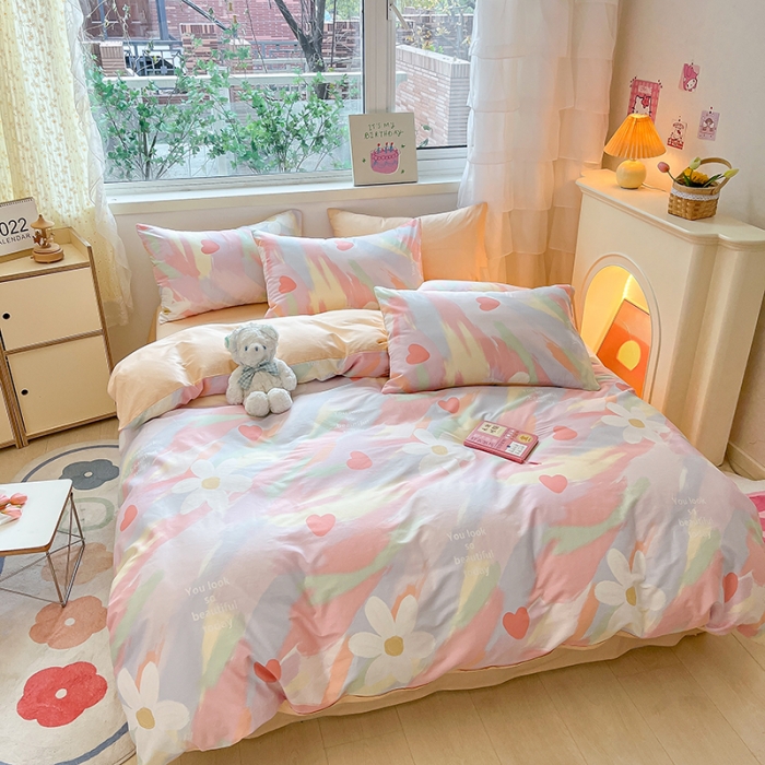 91家纺网 家纺一手货源 找家纺 琪格格 2023新款纯棉13372爆款小清新四件套 彩虹糖