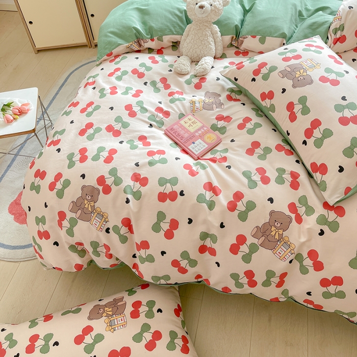 91家纺网 家纺一手货源 找家纺 琪格格 2023新款纯棉13372爆款小清新四件套 樱桃宝贝