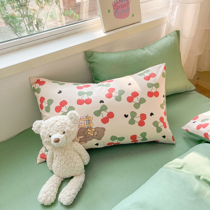 91家纺网 家纺一手货源 找家纺 琪格格 2023新款纯棉13372爆款小清新四件套 樱桃宝贝