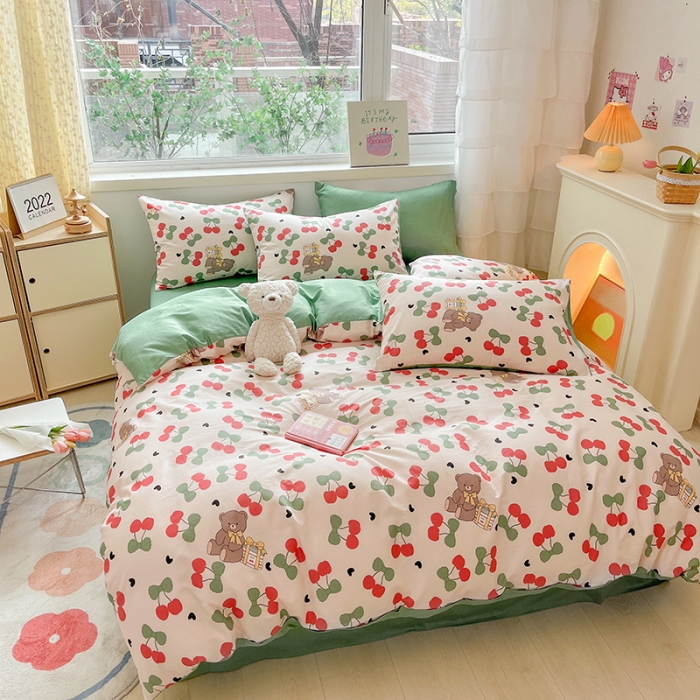 91家纺网 家纺一手货源 找家纺 琪格格 2023新款纯棉13372爆款小清新四件套 樱桃宝贝