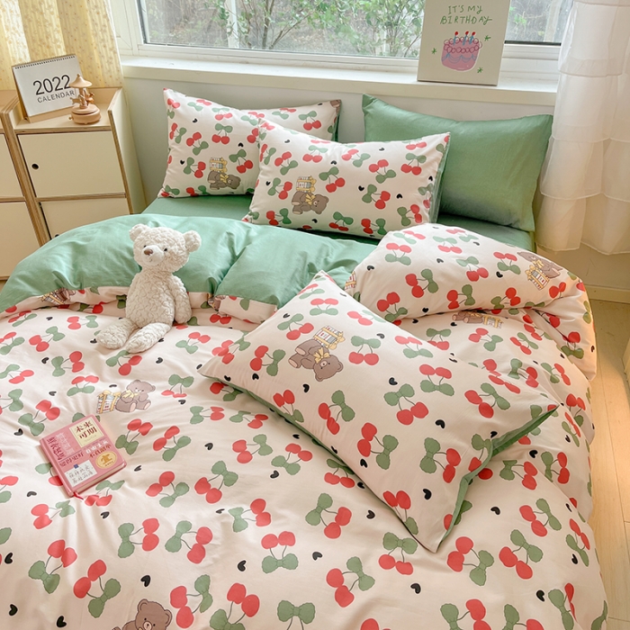 91家纺网 家纺一手货源 找家纺 琪格格 2023新款纯棉13372爆款小清新四件套 樱桃宝贝