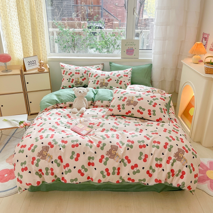 91家纺网 家纺一手货源 找家纺 琪格格 2023新款纯棉13372爆款小清新四件套 樱桃宝贝