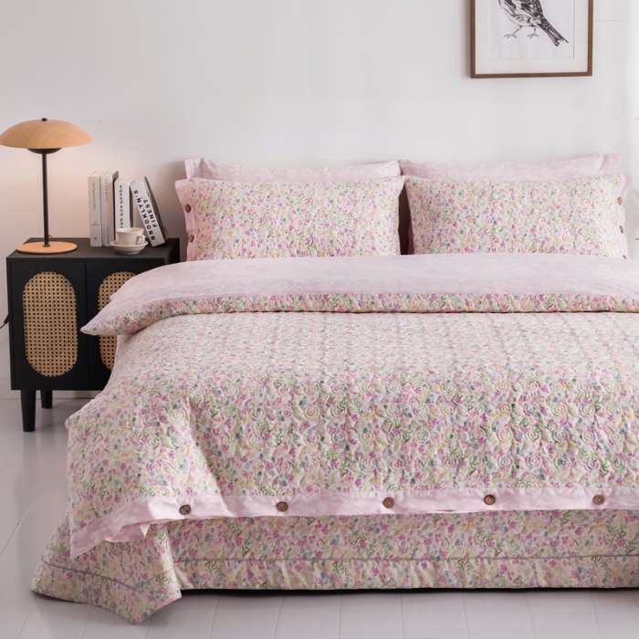 91家纺网 家纺一手货源 找家纺 优乐家纺 2023新款全棉印花绗绣四件套 初晴