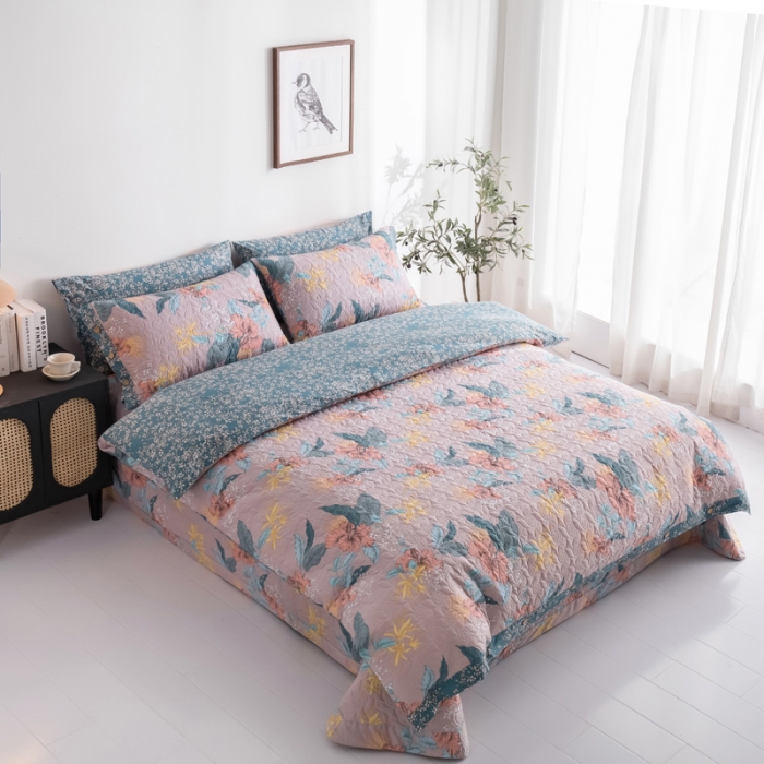 91家纺网 家纺一手货源 找家纺 优乐家纺 2023新款全棉印花绗绣四件套 如沐春风