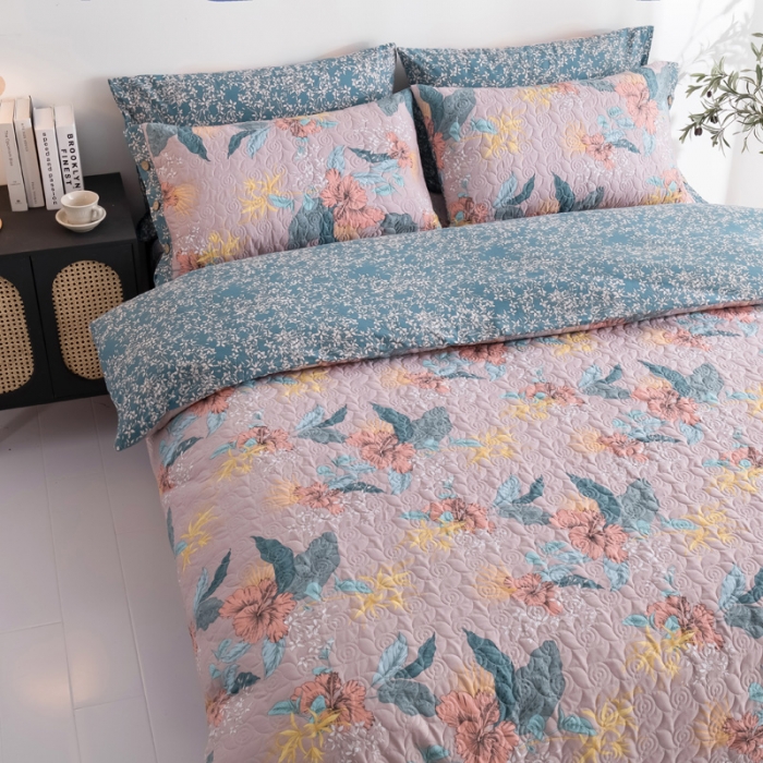 91家纺网 家纺一手货源 找家纺 优乐家纺 2023新款全棉印花绗绣四件套 如沐春风