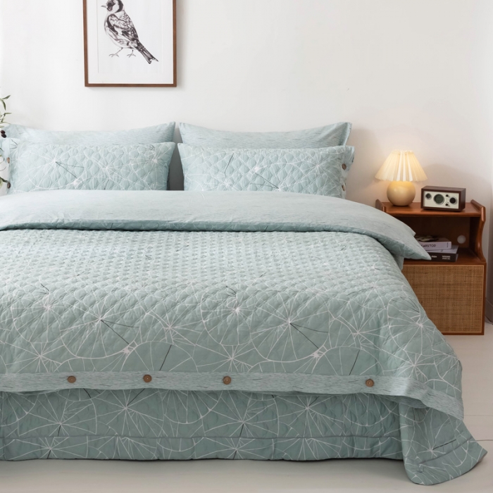 91家纺网 家纺一手货源 找家纺 优乐家纺 2023新款全棉印花绗绣四件套 淑女格