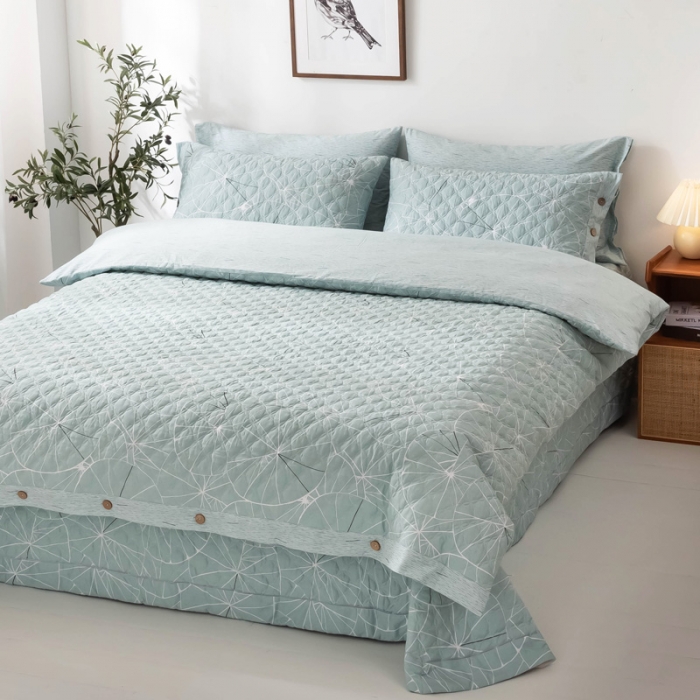 91家纺网 家纺一手货源 找家纺 优乐家纺 2023新款全棉印花绗绣四件套 淑女格