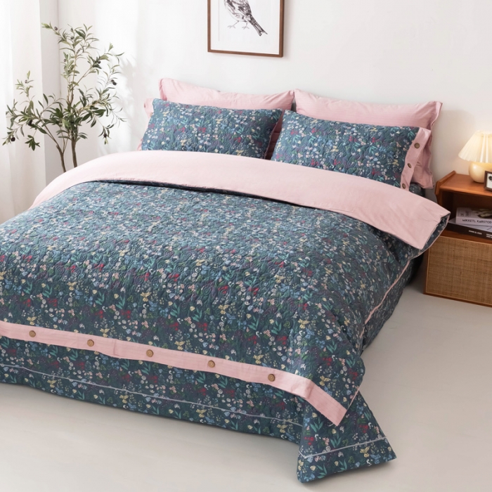 91家纺网 家纺一手货源 找家纺 优乐家纺 2023新款全棉印花绗绣四件套 向阳花开