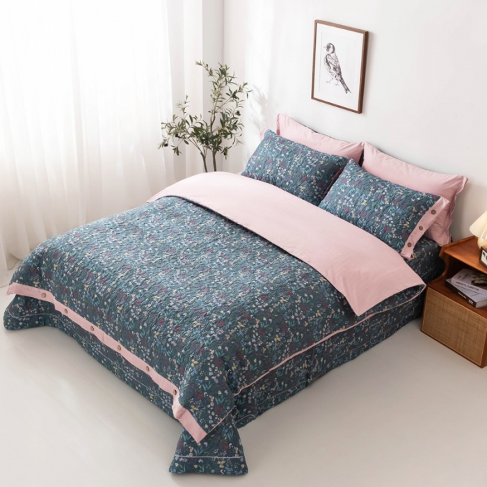 91家纺网 家纺一手货源 找家纺 优乐家纺 2023新款全棉印花绗绣四件套 向阳花开