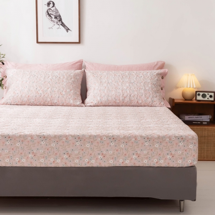 91家纺网 家纺一手货源 找家纺 优乐家纺 2023新款全棉印花绗绣单床笠 花语