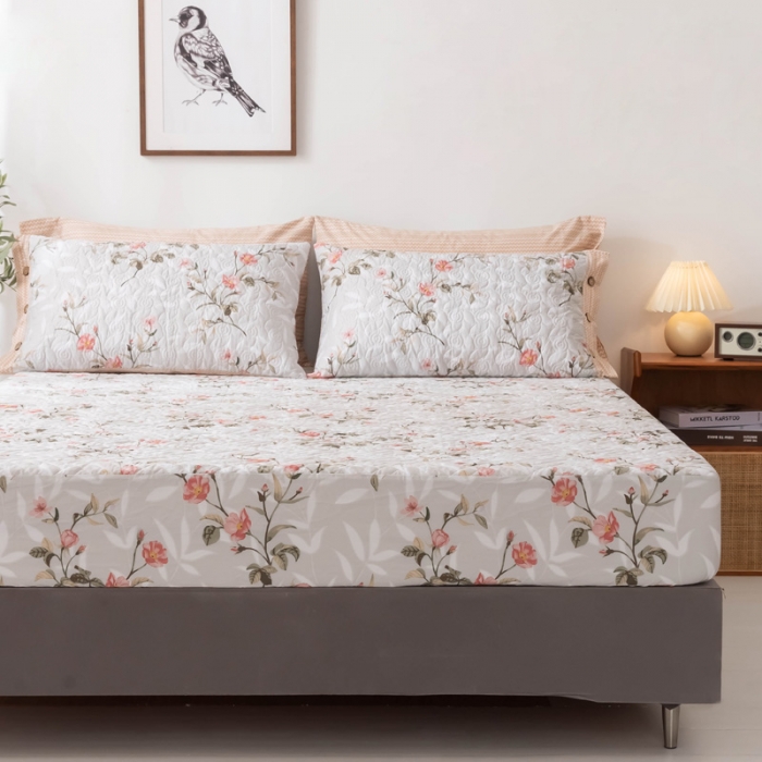 91家纺网 家纺一手货源 找家纺 优乐家纺 2023新款全棉印花绗绣单床笠 挪威仙草