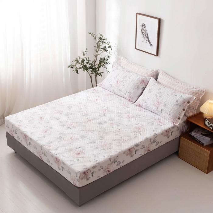 91家纺网 家纺一手货源 找家纺 优乐家纺 2023新款全棉印花绗绣单床笠 晚空