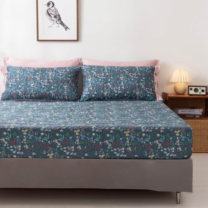 91家纺网 家纺一手货源 找家纺 优乐家纺 2023新款全棉印花绗绣单床笠 向阳花开