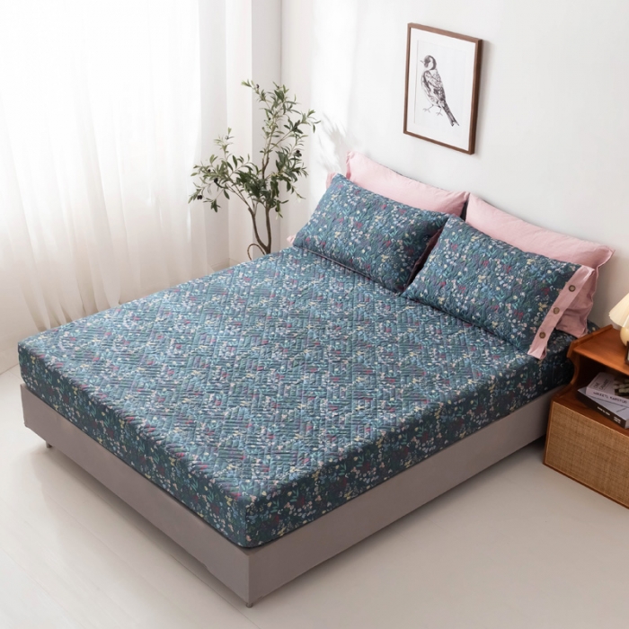 91家纺网 家纺一手货源 找家纺 优乐家纺 2023新款全棉印花绗绣单床笠 向阳花开