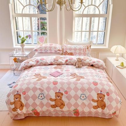 91家纺网 家纺一手货源 找家纺 优彩 2023新款全棉13372系列全A版床单被套四件套 草莓小熊