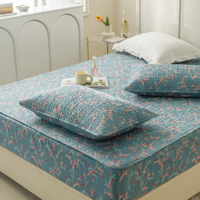 91家纺网 家纺一手货源 找家纺 忘忧草 2023新款全棉13372印花床笠纯棉小清新印花 雨萌