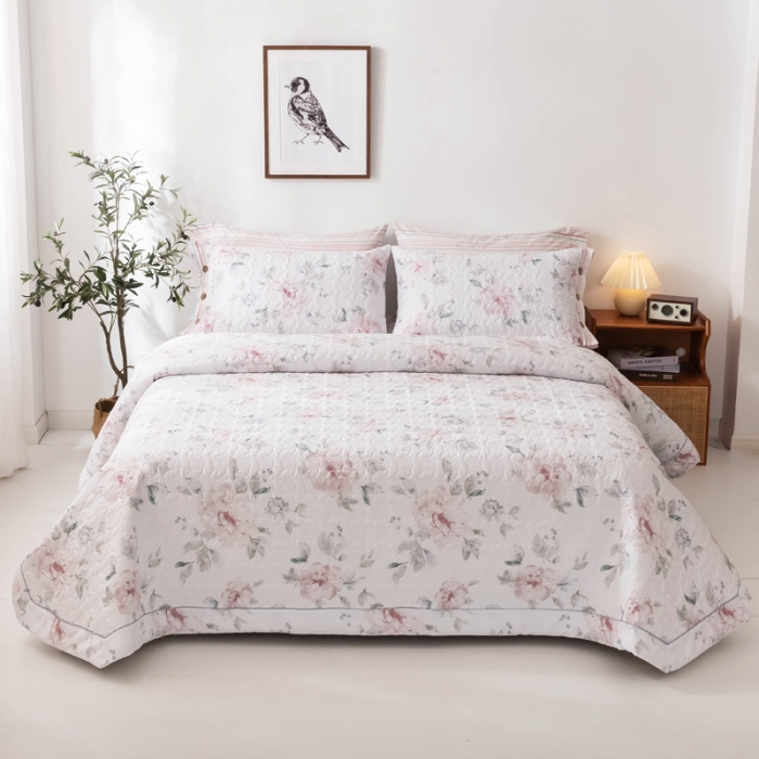 91家纺网 家纺一手货源 找家纺 优乐家纺 2023新款全棉印花绗绣单床盖 晚空