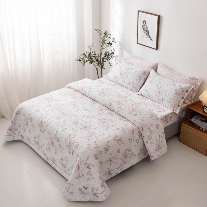 91家纺网 家纺一手货源 找家纺 优乐家纺 2023新款全棉印花绗绣单床盖 晚空