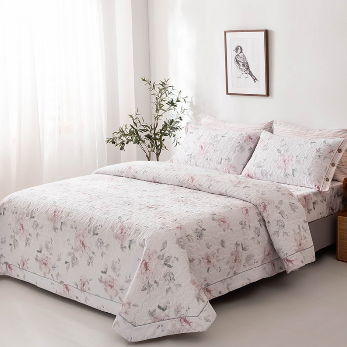 91家纺网 家纺一手货源 找家纺 优乐家纺 2023新款全棉印花绗绣单床盖 晚空