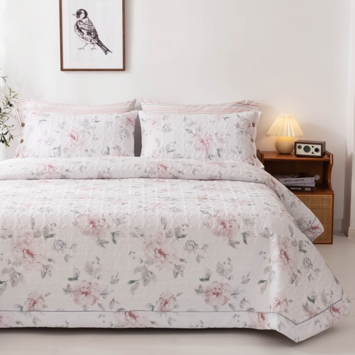 91家纺网 家纺一手货源 找家纺 优乐家纺 2023新款全棉印花绗绣单床盖 晚空