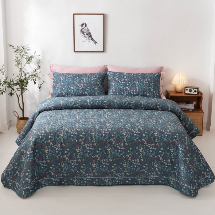 91家纺网 家纺一手货源 找家纺 优乐家纺 2023新款全棉印花绗绣单床盖 向阳花开