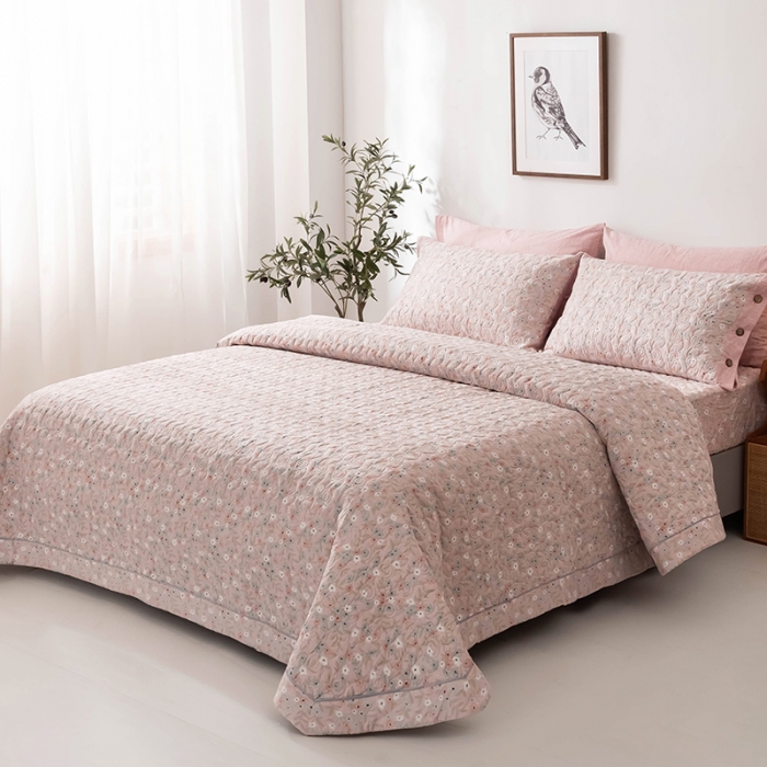 91家纺网 家纺一手货源 找家纺 优乐家纺 2023新款全棉印花绗绣单床盖 花语