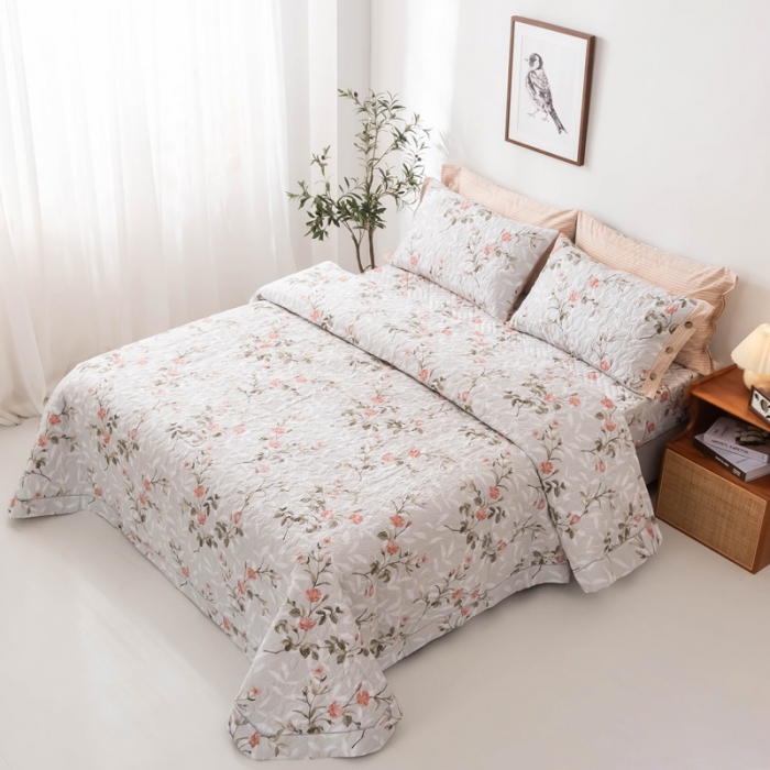 91家纺网 家纺一手货源 找家纺 优乐家纺 2023新款全棉印花绗绣单床盖 挪威仙草