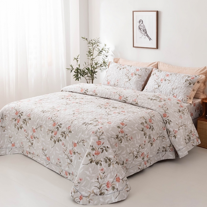 91家纺网 家纺一手货源 找家纺 优乐家纺 2023新款全棉印花绗绣单床盖 挪威仙草