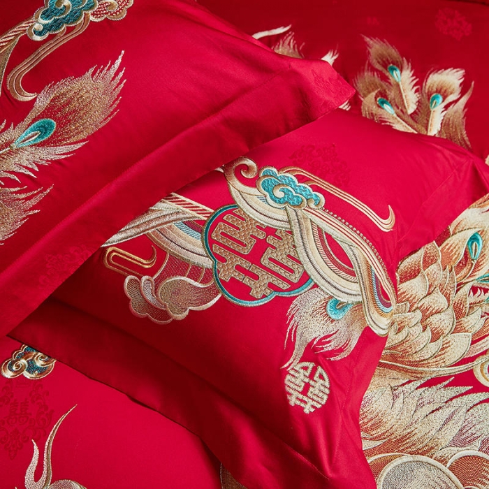 91家纺网 家纺一手货源 找家纺 2022高支高密长绒棉婚庆套件 盛世龙凤