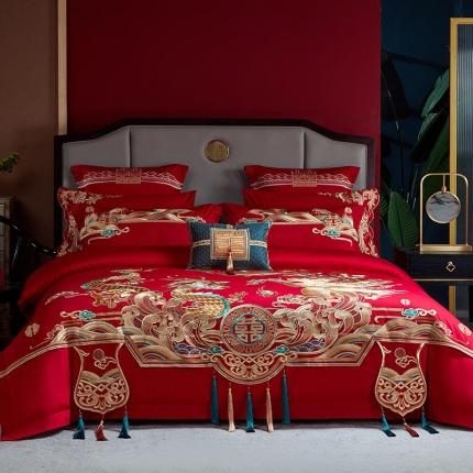 91家纺网 家纺一手货源 找家纺 2022高支高密长绒棉婚庆套件 盛世龙凤