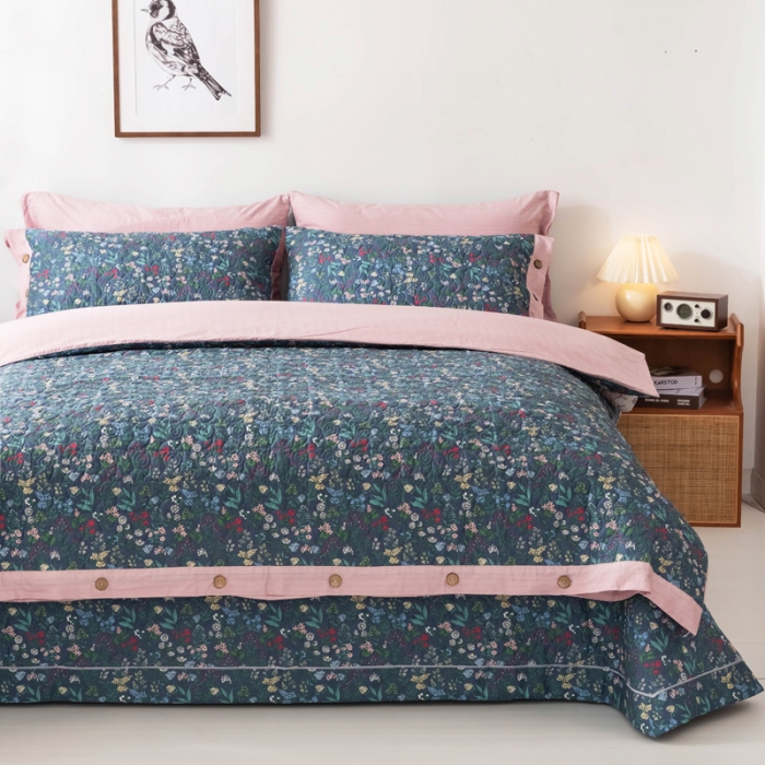 91家纺网 家纺一手货源 找家纺 优乐家纺 2023新款全棉印花绗绣单被套 向阳花开