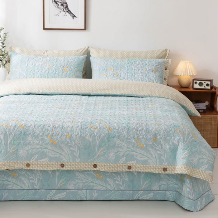 91家纺网 家纺一手货源 找家纺 优乐家纺 2023新款全棉印花绗绣单被套 嫣然