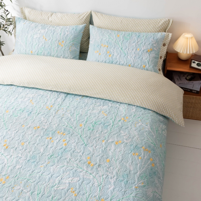 91家纺网 家纺一手货源 找家纺 优乐家纺 2023新款全棉印花绗绣单被套 嫣然