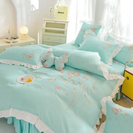 91家纺网 家纺一手货源 找家纺 绒世界 2024新款秋冬保暖云锦棉刺绣花边春卉系列四件套 春卉-碧绿