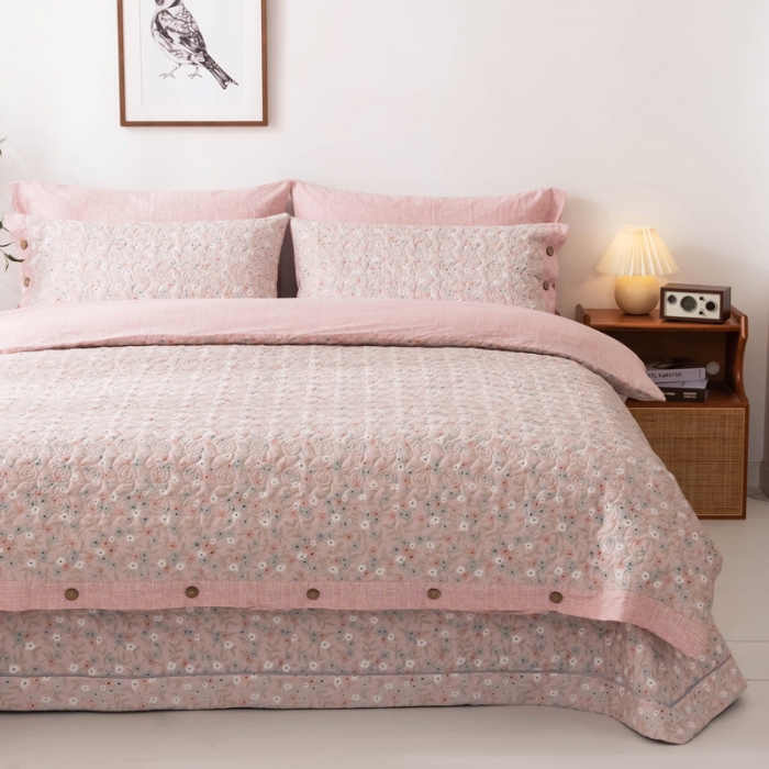 91家纺网 家纺一手货源 找家纺 优乐家纺 2023新款全棉印花绗绣单被套 花语