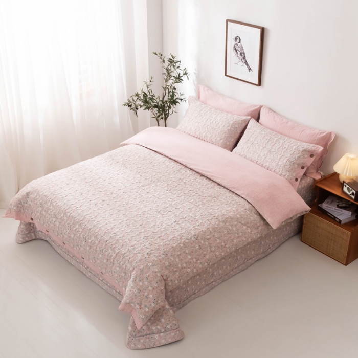 91家纺网 家纺一手货源 找家纺 优乐家纺 2023新款全棉印花绗绣单被套 花语