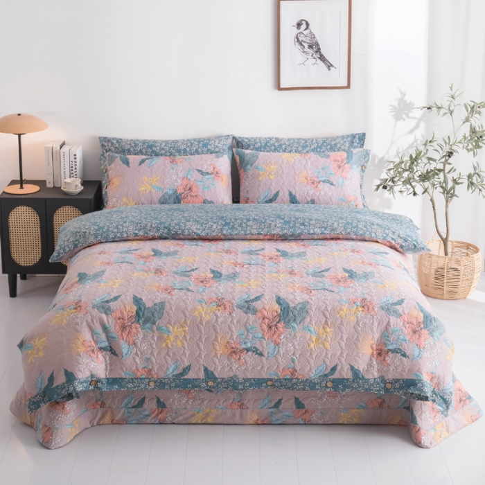 91家纺网 家纺一手货源 找家纺 优乐家纺 2023新款全棉印花绗绣单被套 如沐春风