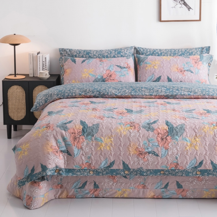 91家纺网 家纺一手货源 找家纺 优乐家纺 2023新款全棉印花绗绣单被套 如沐春风