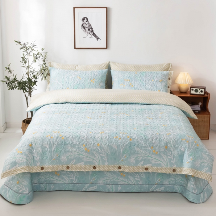 91家纺网 家纺一手货源 找家纺 优乐家纺 2023新款全棉印花绗绣四件套 嫣然